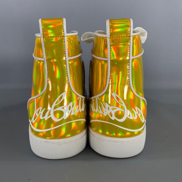 CHRISTIAN LOUBOUTIN Size 6.5 Gold White Leather High Top Lace Up Shoes main image 5